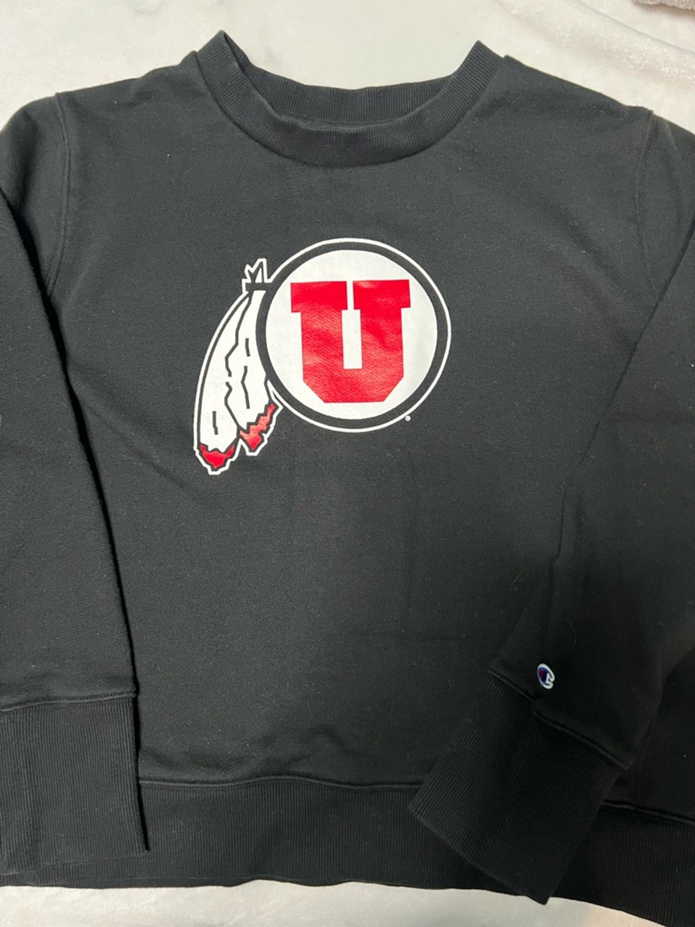 Champion Black Crewneck with Red and White 'U' Emblem